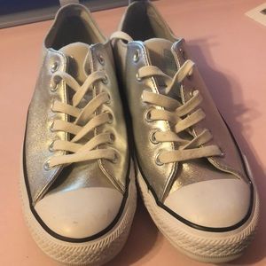 Silver  & cream colored Converse All Stars